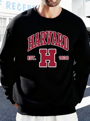 Harvard Est. 1636 Baskılı Erkek Sokak Sweatshirtü Polar Oversize Kazaklar Sonbahar Her Şeyle