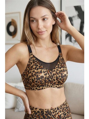 Pijama Evi Kahve Silkair Leopar Plunge Sütyen - Klasik Askı, Şekillendirici Form