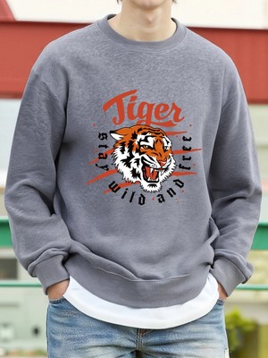 Tiger Stay Wild And Free Desen Erkek Kazaklar Polar Hip Hop Kazak Günlük Giysiler Sonbahar Bi