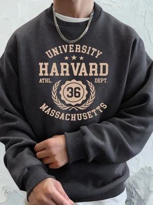 Üniversite Harvard Massachusetts Baskılı Erkek Sonbahar Polar Tişörtü Temel Rahat Kapüşonlu U