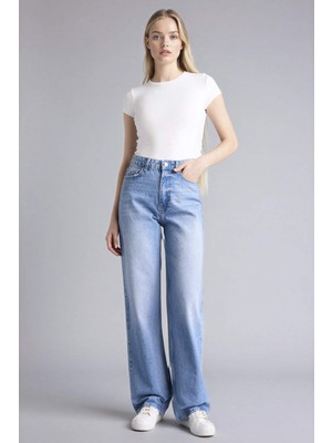 DeFacto %100 Pamuk Straight Fit Yüksek Bel Jean Pantolon G3542AX26SP