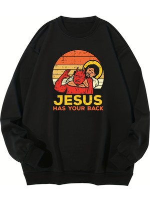 Isa Geri Mektup Baskı Kazak Kadın Rahat Kazak Sıcak Yumuşak Hoodies Gevşek Crewneck Polar Kad