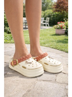 ModaOnn Kadın Örgü Tokalı Bantlı Sabo Terlik