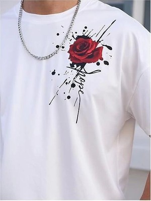 ModaSize Erkek Bisiklet Yaka Kısa Kol Baskılı T-Shirt - Beyaz