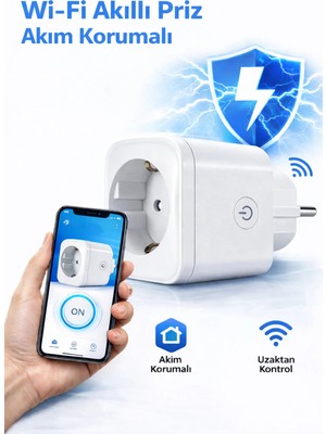 Ecuy 16A Akım Korumalı Wifi Akıllı Priz Smartlife Uyumlu Android Ios Telefon Kontrollü Enerji Takipli