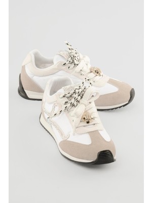 Mubiano Kadın Anorak Sneaker Süet Detaylı Kuş Aksesuarlı Bağcıklı Spor Ayakkabı Aquila Beyaz