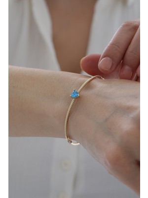 Yavuz Kuyumculuk 14 Ayar Altın Safir Taşlı Kalp Kelepçe