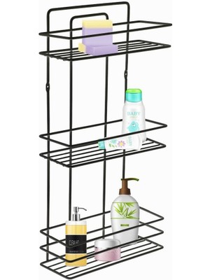 Hype Store Alper Banyo Ömür Boyu Paslanmaz Yapışkanlı Siyah 3 Katlı Düz Şampuanlık Tş03, Delmeye Son, Ister Yap