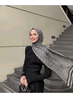 De Rosa D Desen Çift Taraflı Jakar Şal - Gri