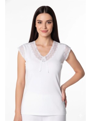 İlkyaz Fashion Ieg™ Kadın Dantelli Taşlı Yarım Kollu Atlet B636