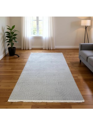 Bademli Halı Lüx Kaymaz Taban Dekoratif Halı 9027 Gri