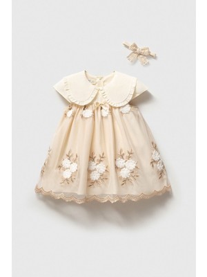 Cantoy Kız Bebek Zarif Dantel Işlemeli Bandanalı Elbise