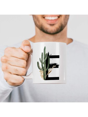Hype Store E Harfi Baskılı Çiçek Desenli Dekoratif Baş Harf Baskılı Kupa Bardak E Harfli Kahve Bardağı