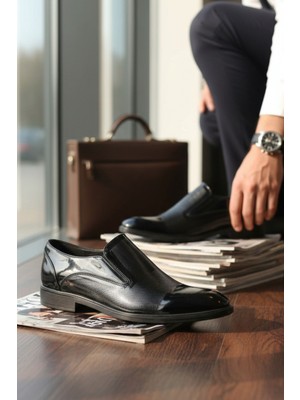 Enoch Hakiki Deri Siyah Klasik Erkek Ayakkabı (Dokulu ve Parlak Burun)