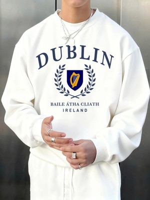 Dublin Irlanda Mektup Desen Sonbahar Erkekler Kazak Moda Bisiklet Yaka Kazak Hip Hop Giysiler