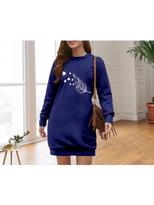 Kadın Uzun Kollu Bisiklet Yaka Desenli Viskon Iki Iplik Elbise