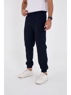 Unisex Kışlık Üç Iplik Lastikli Eşofman Pantolon - Lacivert