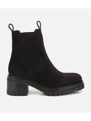 Hotiç 01BOH322660A100 KADIN Süet Deri Siyah Lastik Detaylı  Kalın Tabanlı Topuklu Bot