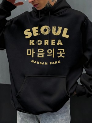Seul Kore Mektup Baskılar Erkekler Hoody Sonbahar Polar Kapüşonlular Hip Hop Büyük Boy Sokak