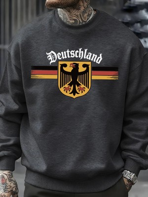 Almanya Ulusal Amblemi Baskılı Kazak Erkekler Sonbahar Hip Hop Kazaklar Bisiklet Yaka Polar Ü