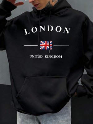 Londra Birleşik Krallık Bayrağı Baskılı Kapüşonlular Erkekler Moda Sonbahar Hoody Rahat Polar