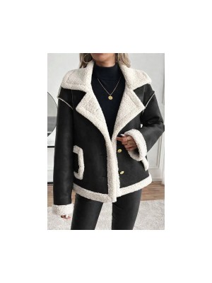 Kadın Uzun Kollu Yakalı Önden Düğmeli Cep Detaylı Süet Ceket