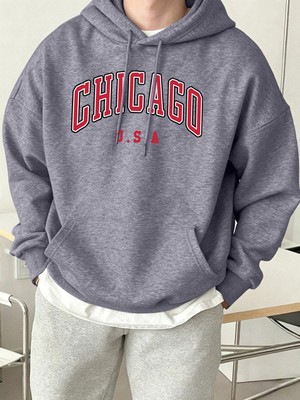 Chicago Abd Mektup Baskılı Erkek Günlük Kapüşonlu Sweatshirtler Her Şeyle Uyumlu Polar Sweats