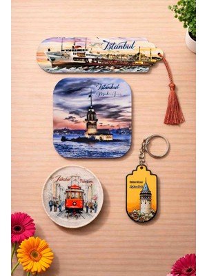Upeka Istanbul Temalı Özel Seri Kitap Ayracı Anahtarlık Metal ve Kare Magnet Hediyelik Set