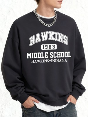 Hawkins Ortaokul Erkekler Için Baskılı Sweatshirt Oversize Kazak Sonbahar Sıcak O-Yaka Spor G
