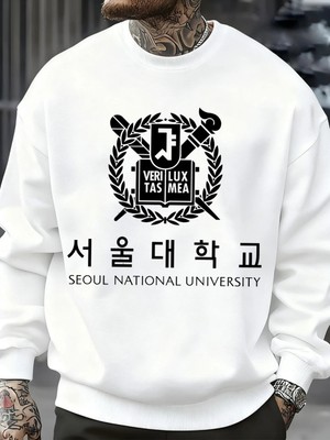 Seul Ulusal Üniversitesi Desen Erkekler Kazak Polar Sonbahar Sokak Şıklığı Bisiklet Yaka Büyü