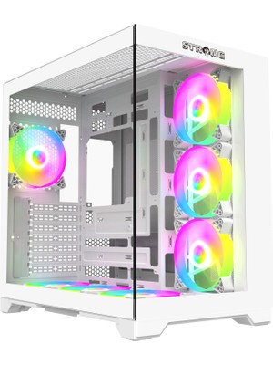Strong Syrax 7x 120 mm Fanlı Rgb LED Buton Kontrol 600W 80+ Atx Akvaryum Beyaz Gaming Bilgisayar Kasası
