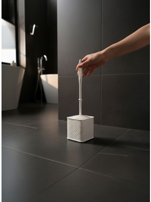 Padilon Desenli Klozet Fırça Takımı Beyaz Modern Banyo Aksesuarı 41 cm Şık & Dayanıklı