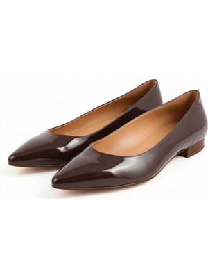 Ne&Ve Shoes Kahve Rugan Sivri Burun Kadın Şık ve Rahat Günlük Babet