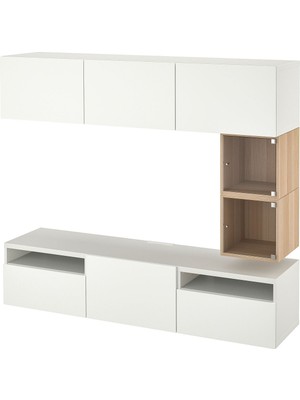 Hobiurun Tv Ünitesi, Beyaz-Ağartılmış Meşe Görünümlü, 180X42X166 cm