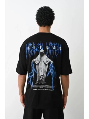 ModaSize Unisex Baskılı Oversize T-Shirt - Siyah
