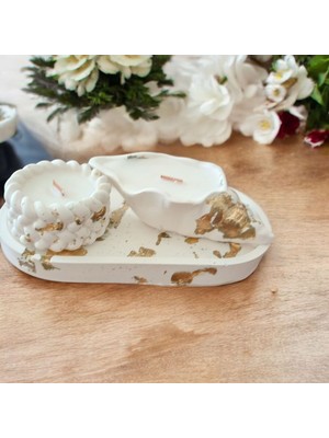 Celestia Altın Varak Detaylı Dekoratif Mum Seti