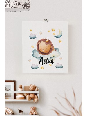 Lilabio Isme Özel Çocuk Odası Kanvas Tablo Aslan (17X21 Cm)