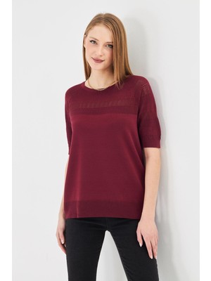 Irmak Kerekli Kadın Bisiklet Yaka Ajurlu Kısa Kol Baharlık Bluz 1701 Bordo