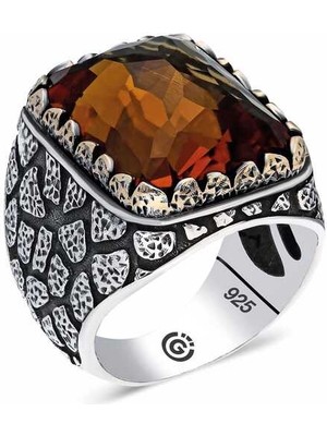 Fumeyabi ​gümüş Kahverengi Zirkon Taşlı Kare Erkek Yüzük