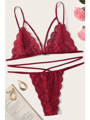İlkyaz Fashion Ieg™ Kadın Bordo Dantel Sütyen Külot Takımı