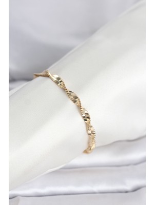 Clariss cm 14K Gold Renk Zincir Kalın Yassı Ezme Burgu Model Kadın Bileklik