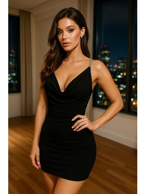 İlkyaz Fashion Ieg™ Drapeli V Yaka Mini Elbise