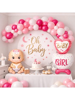 Kız Çocuklar Için Baby Shower Konseptli Pembe  Renk Mini Yeni Doğan Kutlama  Parti Seti Süsü