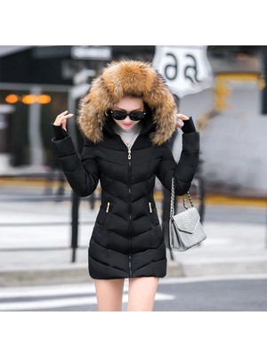 Barbora Kadın Siyah Kışlık Şişme Mont Kapüşonlu Eldivenli Su İtici Günlük Kullanım İçin