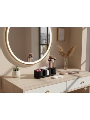 MisterionStudio Minimal Makyaj Organizer Seti | Fırçalık – Pamukluk – Süngerlik Masaüstü Kozmetik Düzenleyici
