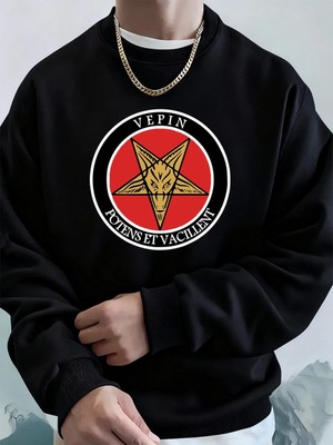 Vepin Potens Et Vacillent Baskılı Erkek Kazak Kış Bisiklet Yaka Kapüşonlular Sokak Polar Sıca