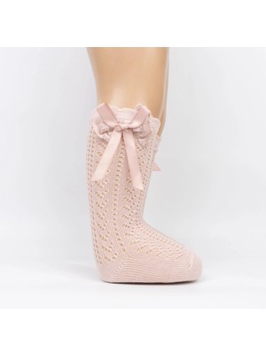 Bebeva Baby Kız Bebek Fiyonk Detaylı Pamuklu Ajurlu Premium Dizaltı Katamino Golf Çorap