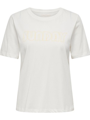 Only Kadın Bisiklet Yaka Grafik Baskılı Tişört - Happy