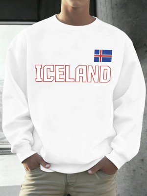 Izlanda Bayrağı Desen Erkekler Sonbahar Kış Kazak Polar Rahat Kazaklar Basit O-Boyun Uzun Kol