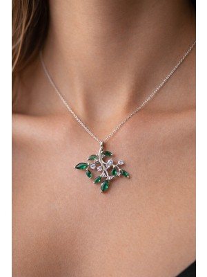 BG Jewellery Pırlanta Montür Hayat Ağacı Zümrüt 925 Ayar Gümüş Kolye